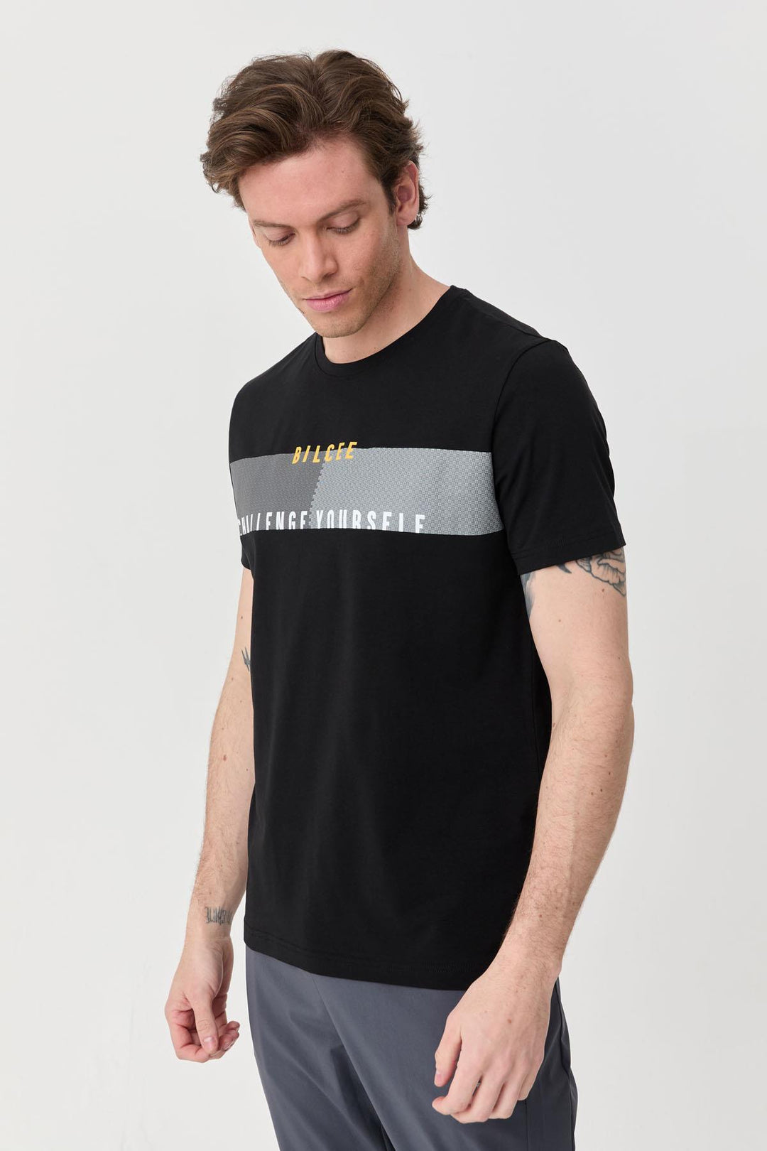 Herren bedrucktes Baumwoll Lycra T-Shirt