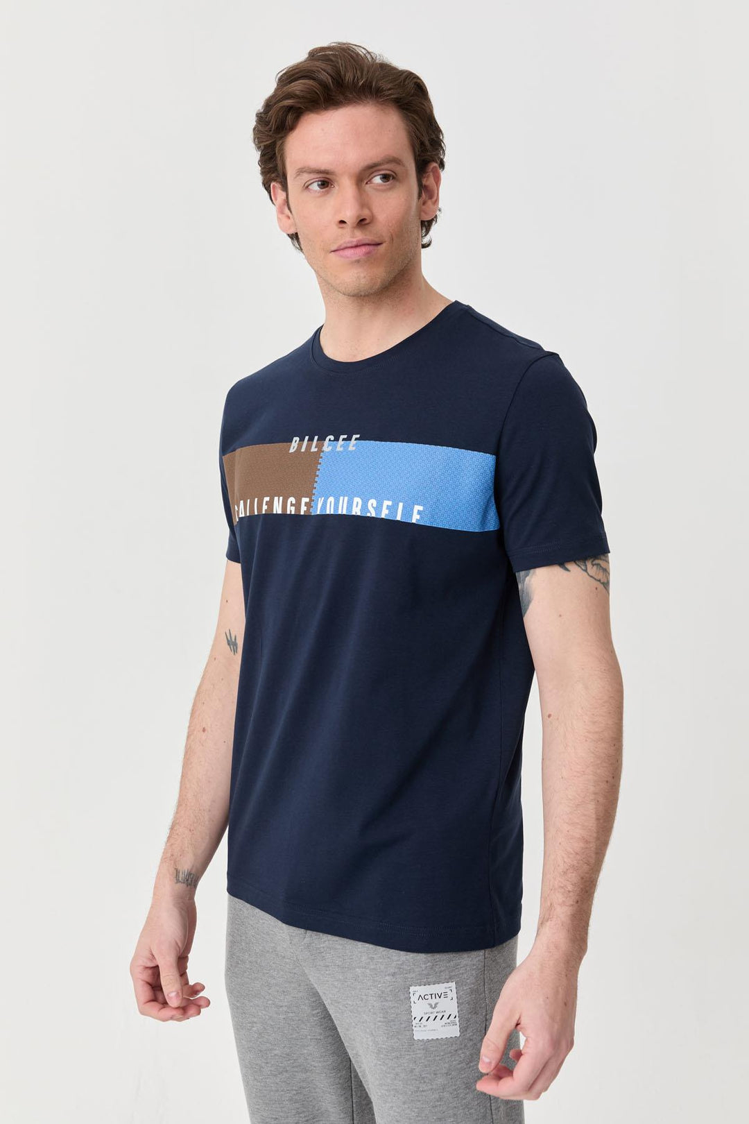 Herren bedrucktes Baumwoll Lycra T-Shirt