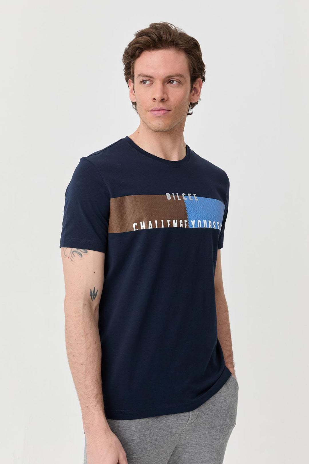 Herren bedrucktes Baumwoll Lycra T-Shirt