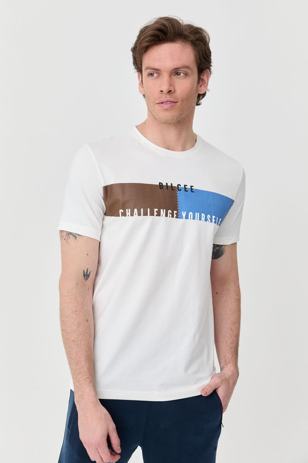 Herren bedrucktes Baumwoll Lycra T-Shirt