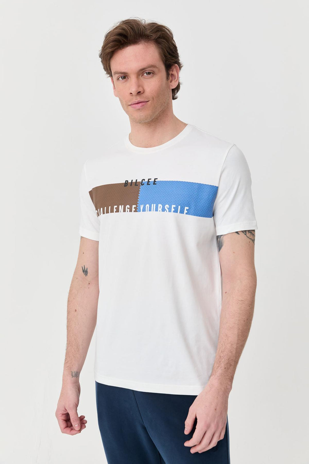 Herren bedrucktes Baumwoll Lycra T-Shirt