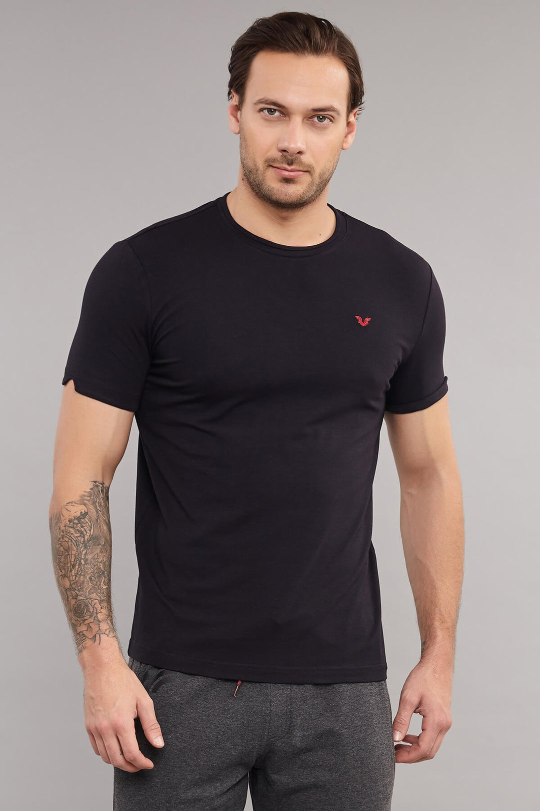 Herren Gestricktes Baumwoll-Rundhals Sport T-Shirt