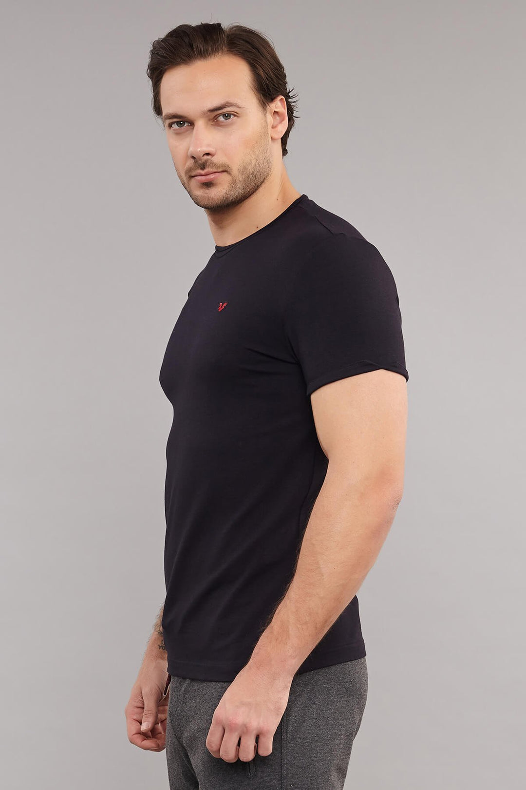 Herren Gestricktes Baumwoll-Rundhals Sport T-Shirt