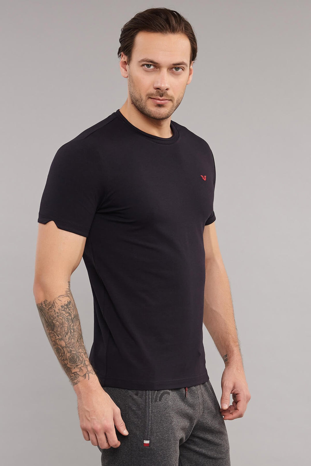 Herren Gestricktes Baumwoll-Rundhals Sport T-Shirt