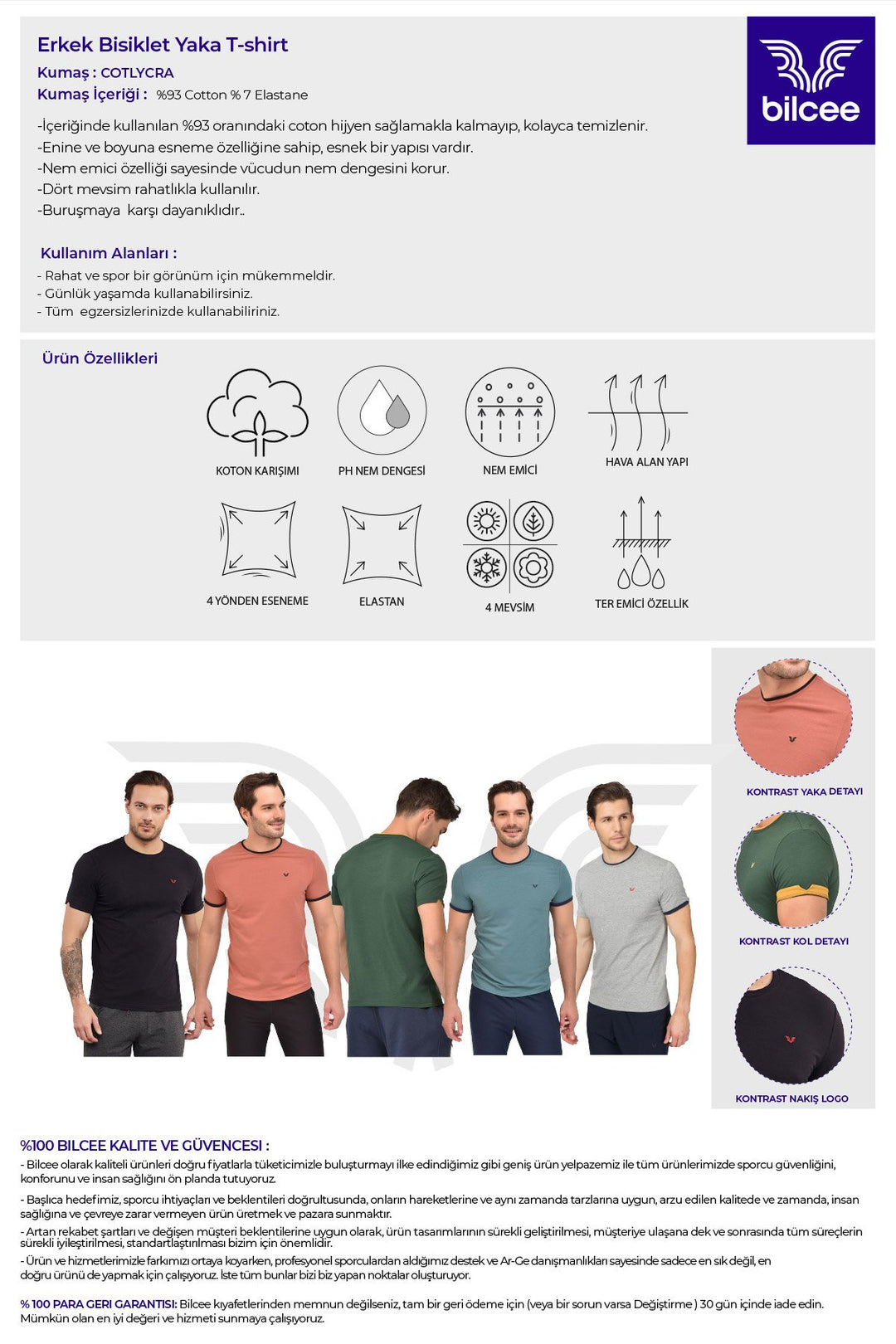 Herren Gestricktes Baumwoll-Rundhals Sport T-Shirt