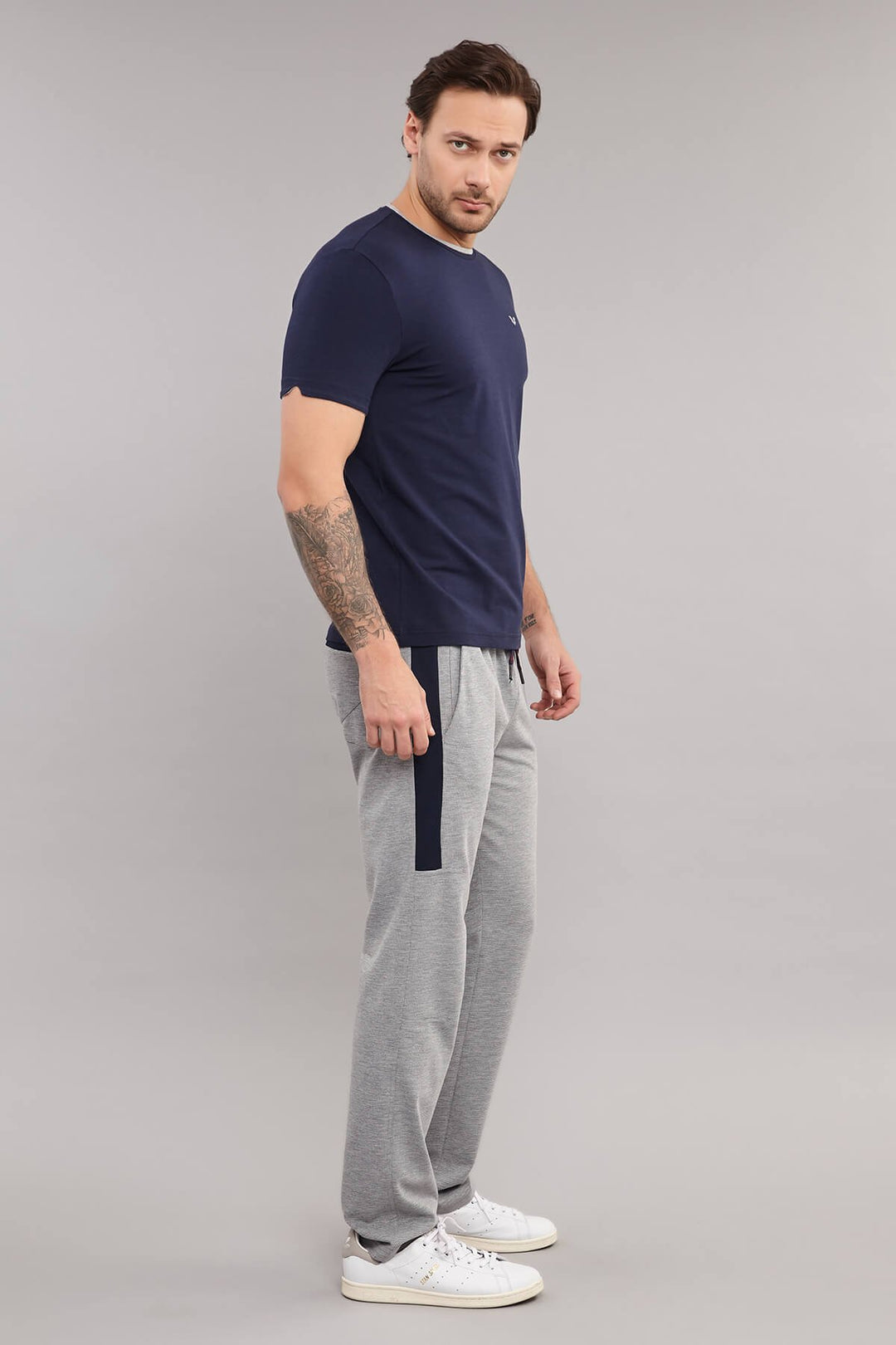 Herren Gestricktes Baumwoll-Rundhals Sport T-Shirt