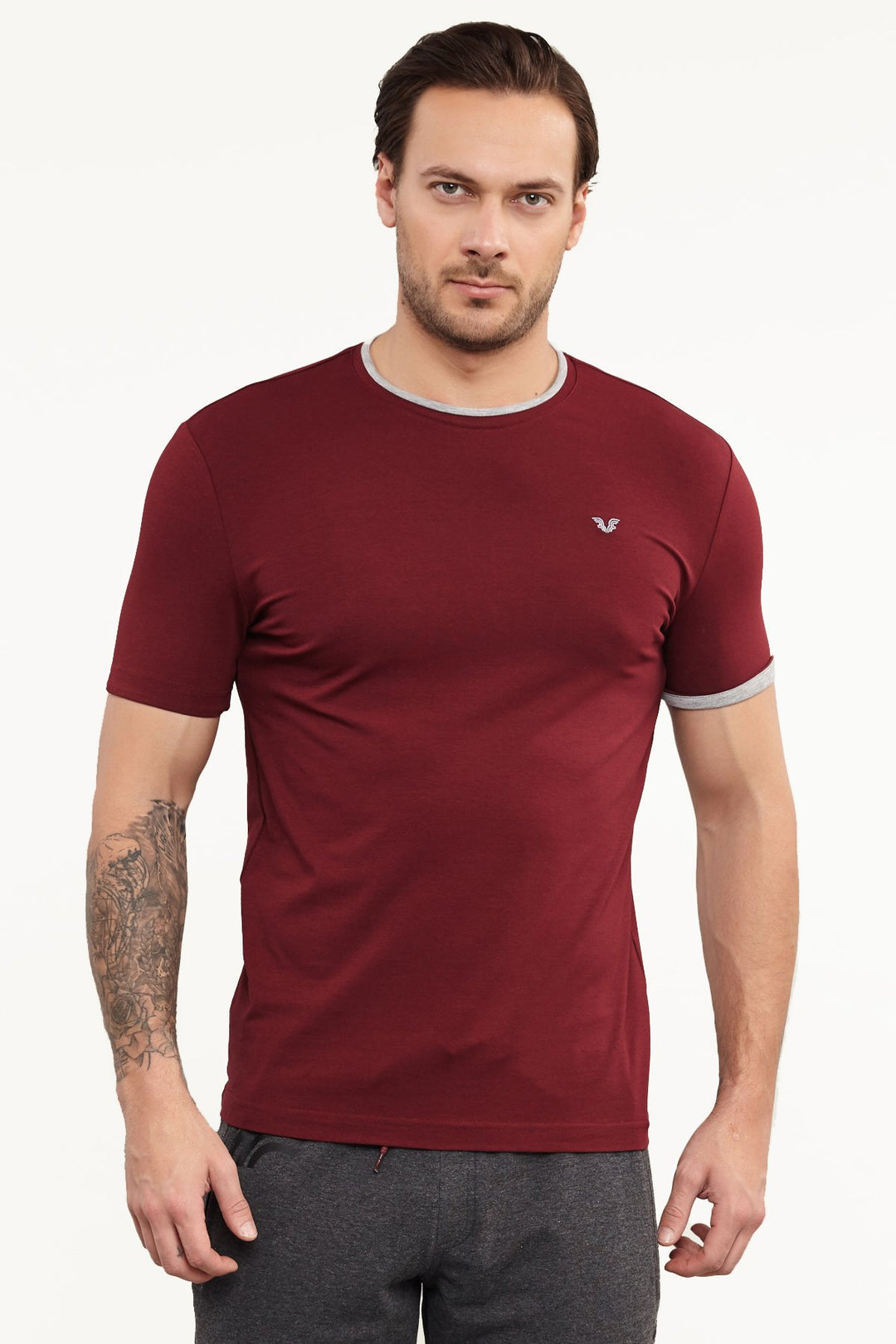 Herren Gestricktes Baumwoll-Rundhals Sport T-Shirt