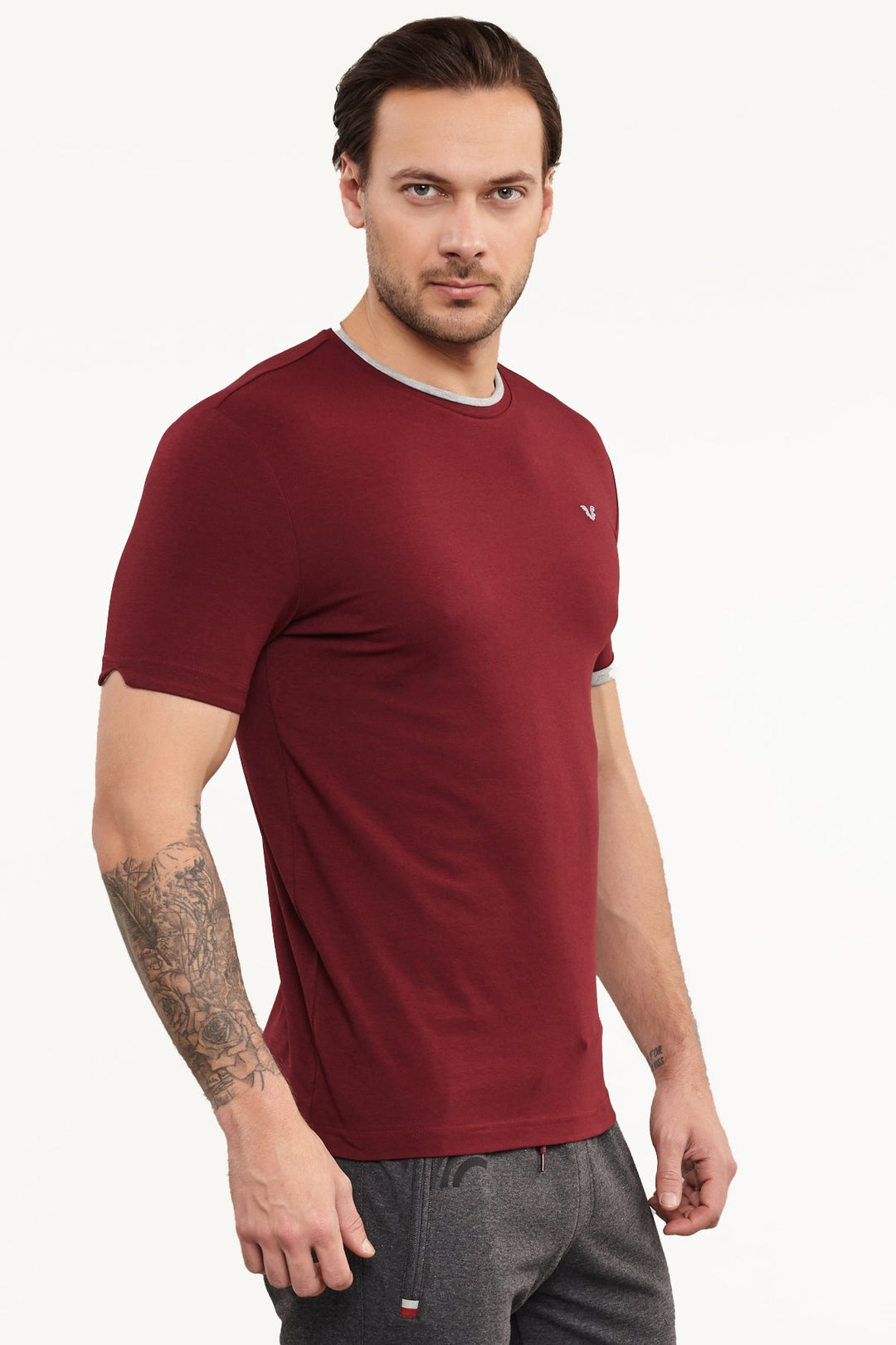 Herren Gestricktes Baumwoll-Rundhals Sport T-Shirt