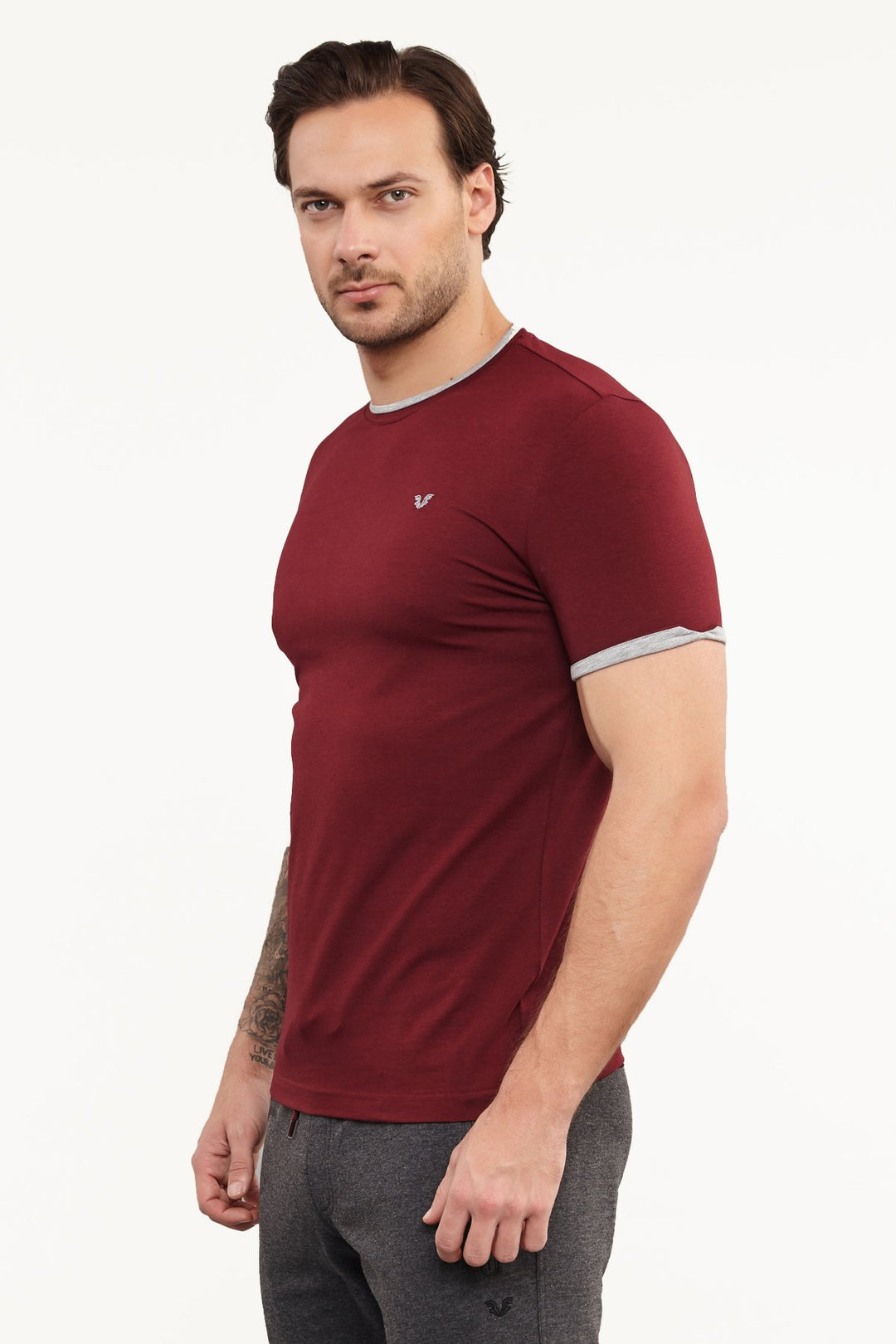 Herren Gestricktes Baumwoll-Rundhals Sport T-Shirt