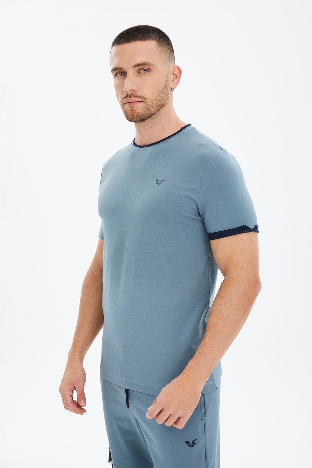 Herren Gestricktes Baumwoll-Rundhals Sport T-Shirt