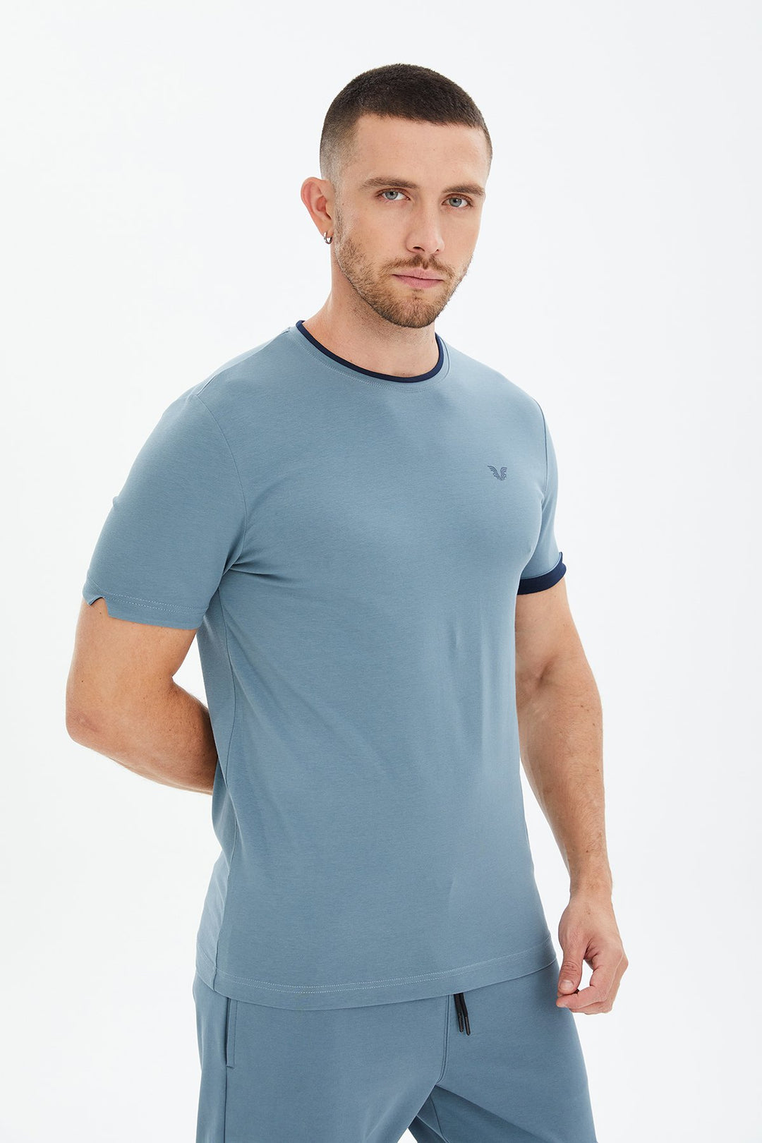 Herren Gestricktes Baumwoll-Rundhals Sport T-Shirt