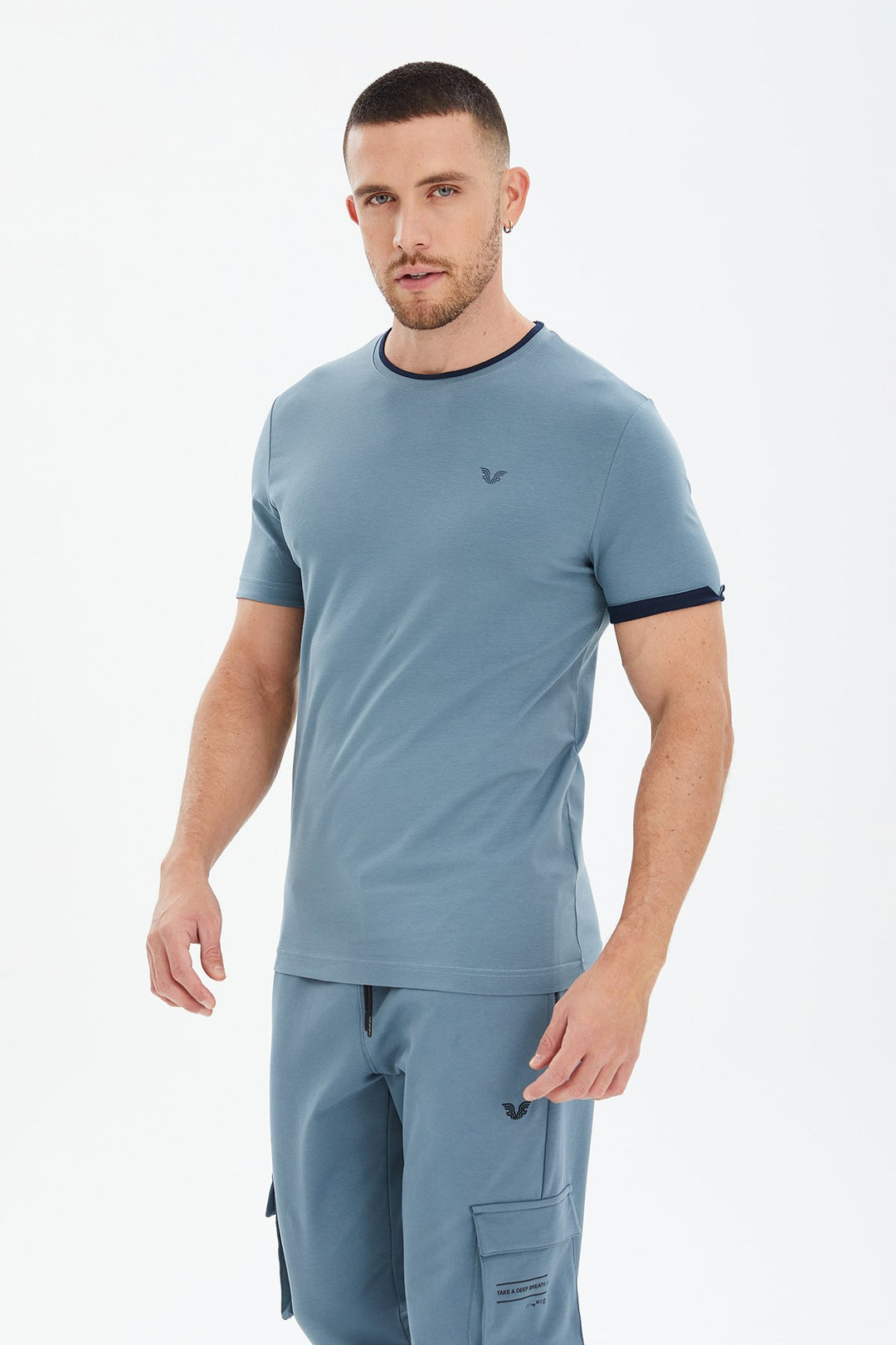 Herren Gestricktes Baumwoll-Rundhals Sport T-Shirt