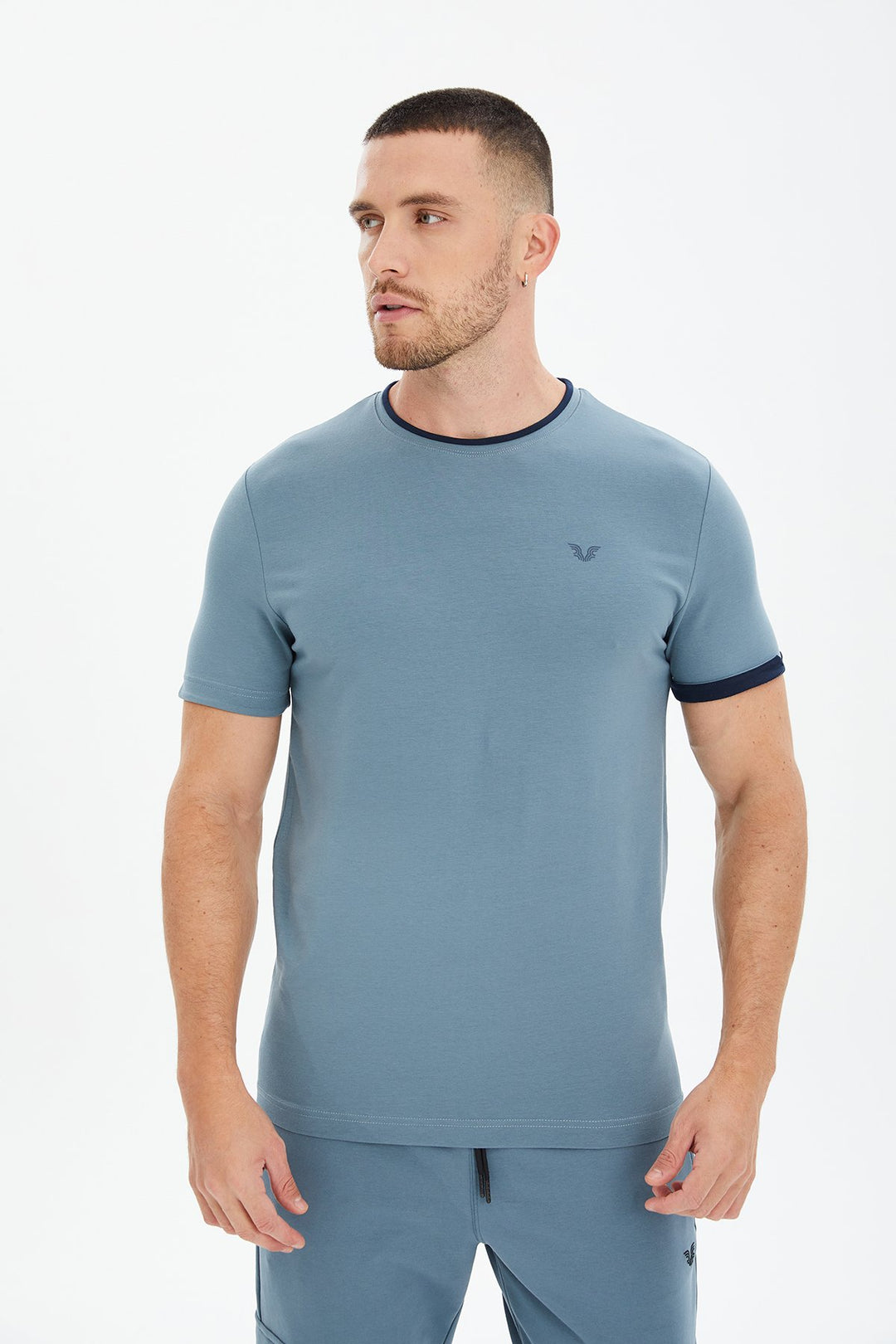 Herren Gestricktes Baumwoll-Rundhals Sport T-Shirt