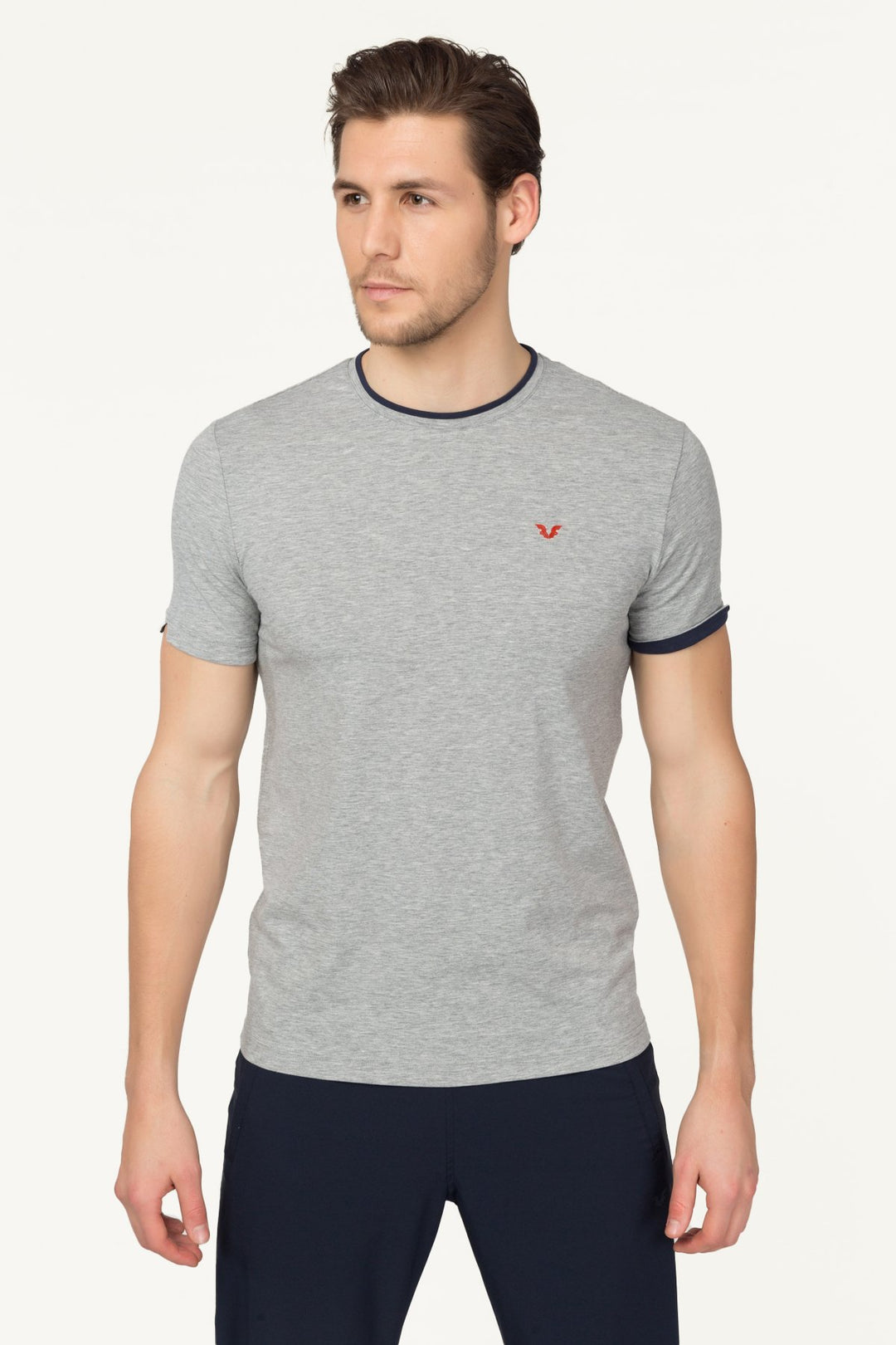 Herren Gestricktes Baumwoll-Rundhals Sport T-Shirt