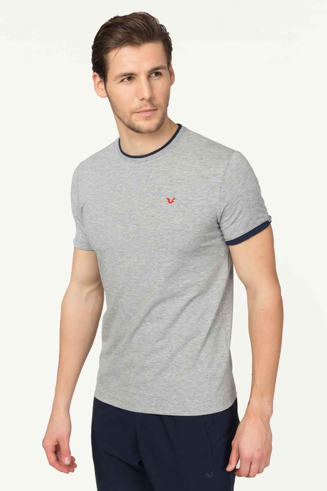 Herren Gestricktes Baumwoll-Rundhals Sport T-Shirt