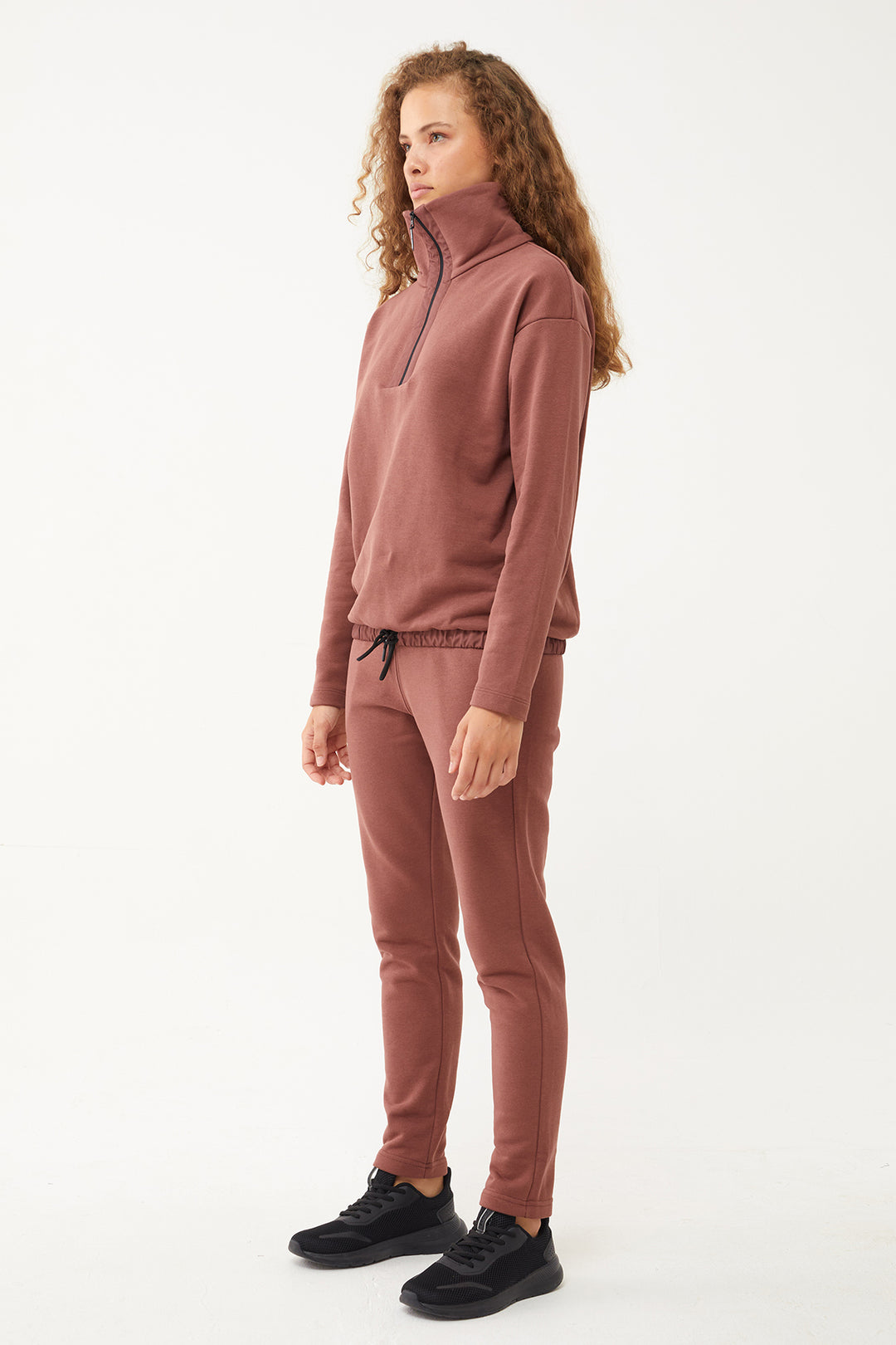 Damen-Sweatshirt-Trainingsanzug mit halbem Reißverschluss