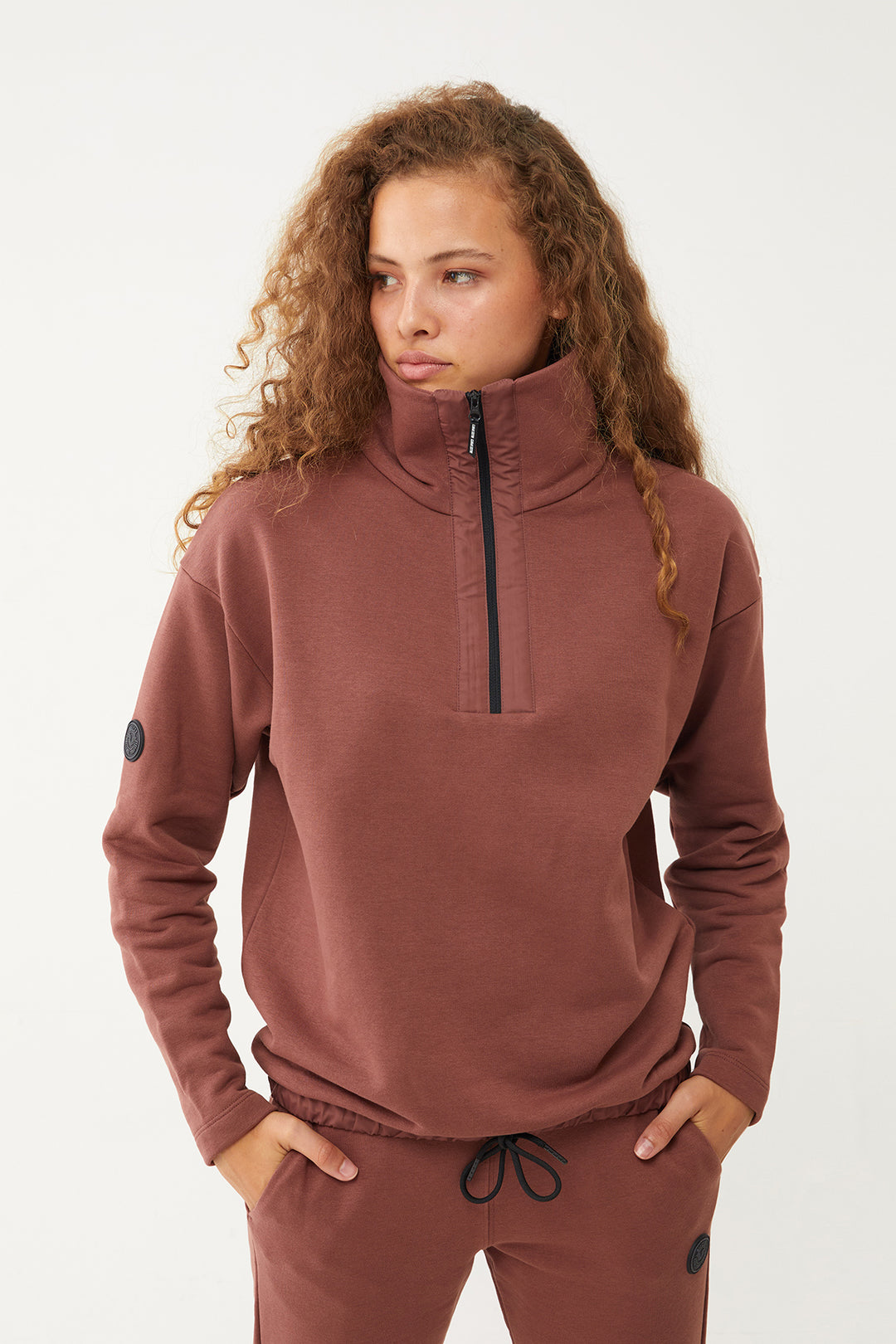 Damen-Sweatshirt-Trainingsanzug mit halbem Reißverschluss