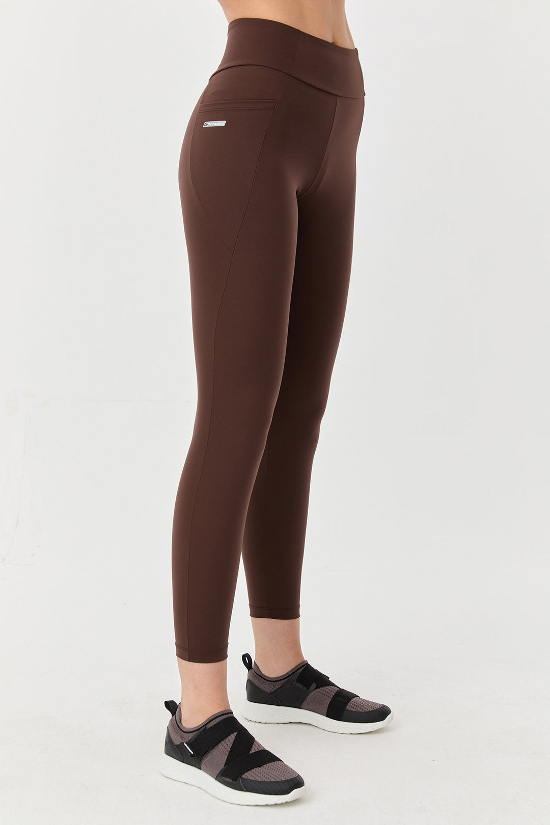 Damen Hohe Taille Formgebende Voll-Lycra Taschen Sport Leggings