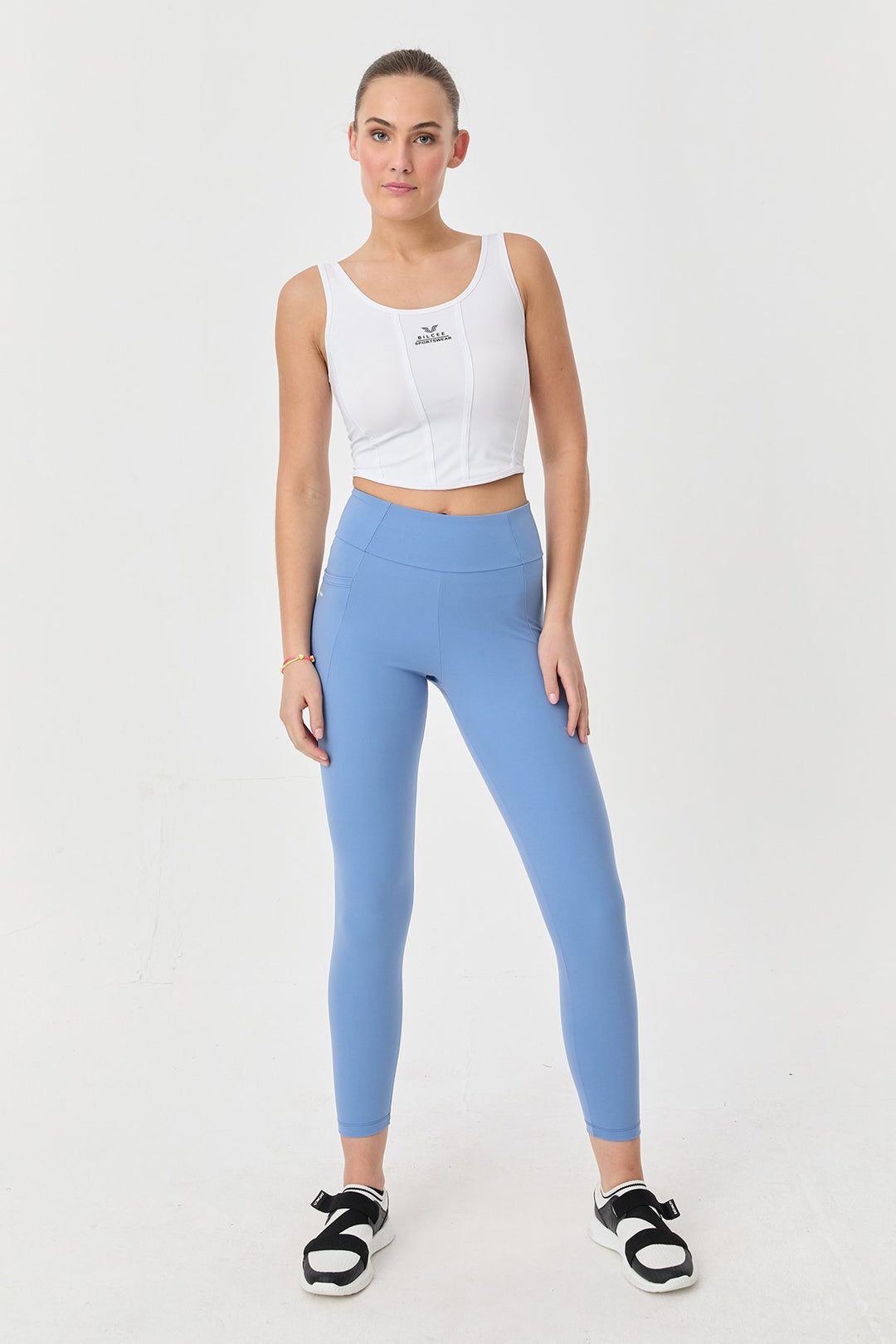 Damen Hohe Taille Formgebende Voll-Lycra Taschen Sport Leggings